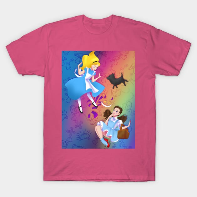 Rainbows in Wonderland T-Shirt by WickedREDart